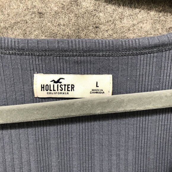 Hollister Long Sleeve Cropped T Shirt Womens L Blue Scoop Neck Button Front Knit - Picture 5 of 8